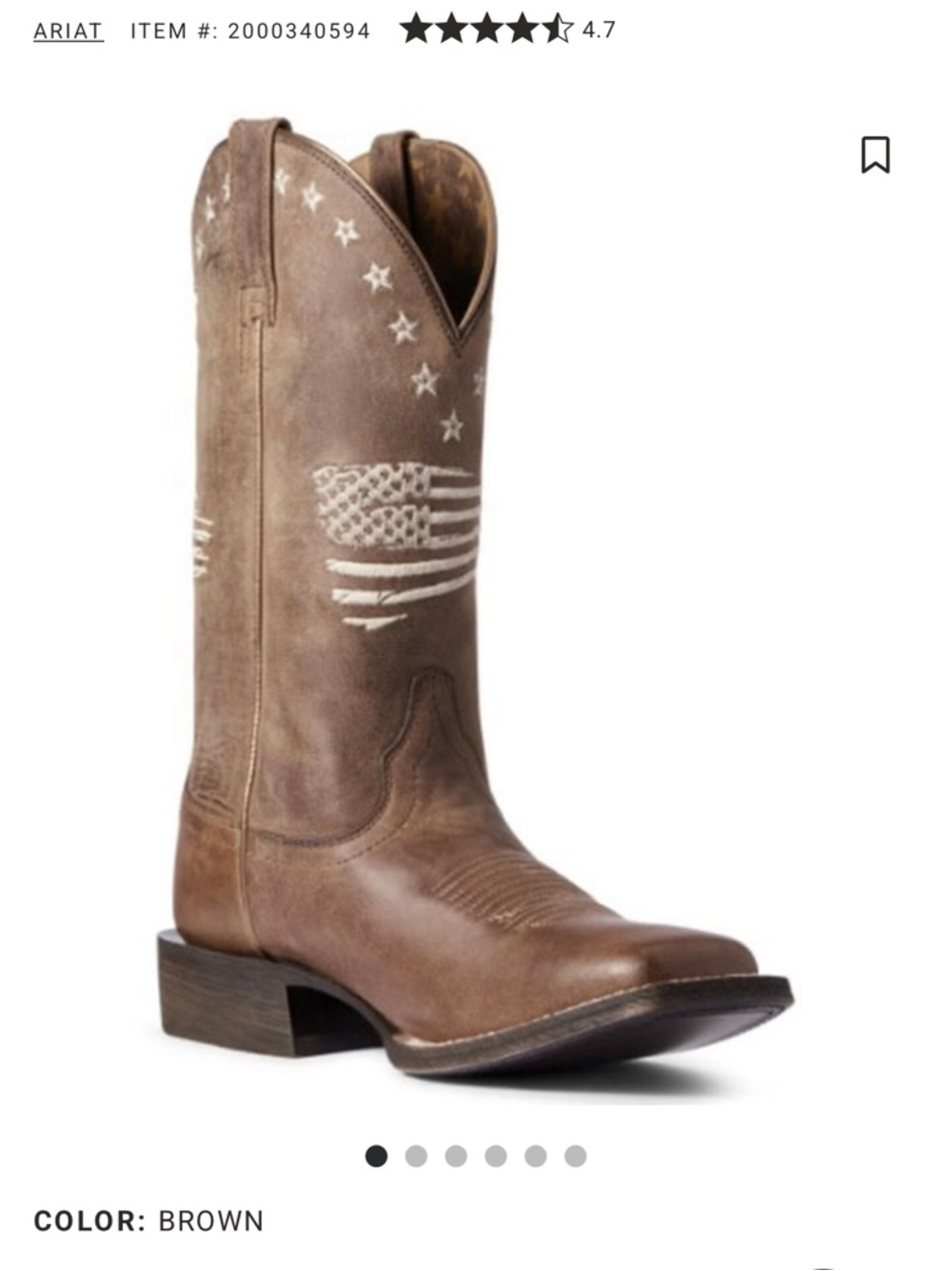 Ariat Brown Leather Western Flag Embroidered Cowboy Boots